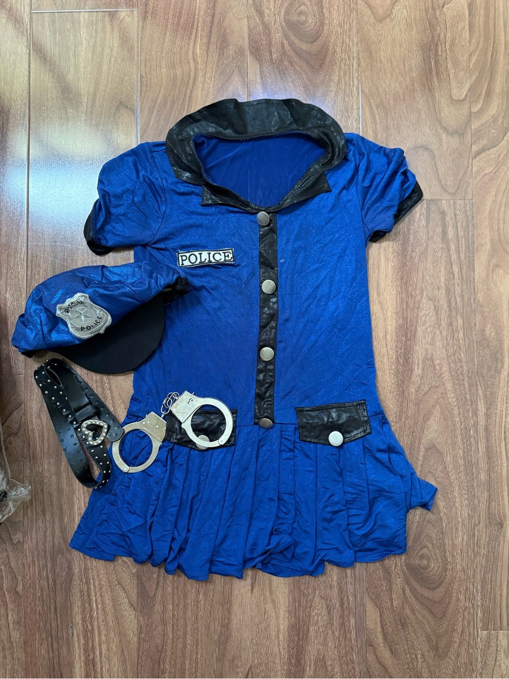 Kids Police Dress Costume with Black Trim and Handcuffs and Belt